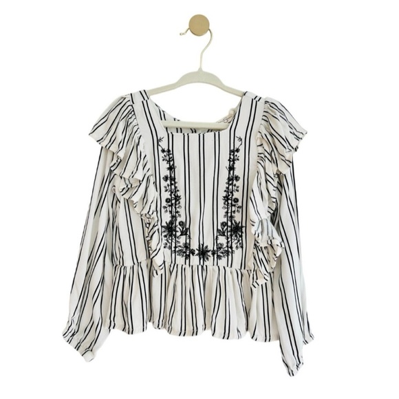 Jessica Simpson Other - Jessica Simpson Kids Black and White Embroidered Striped Blouse - Girls 3T